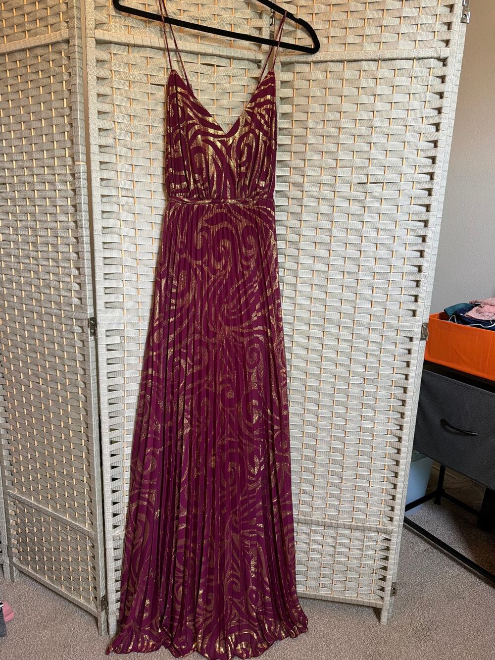 City Studio Plisse Metallic Pleated A Line Maxi Dress Red 9